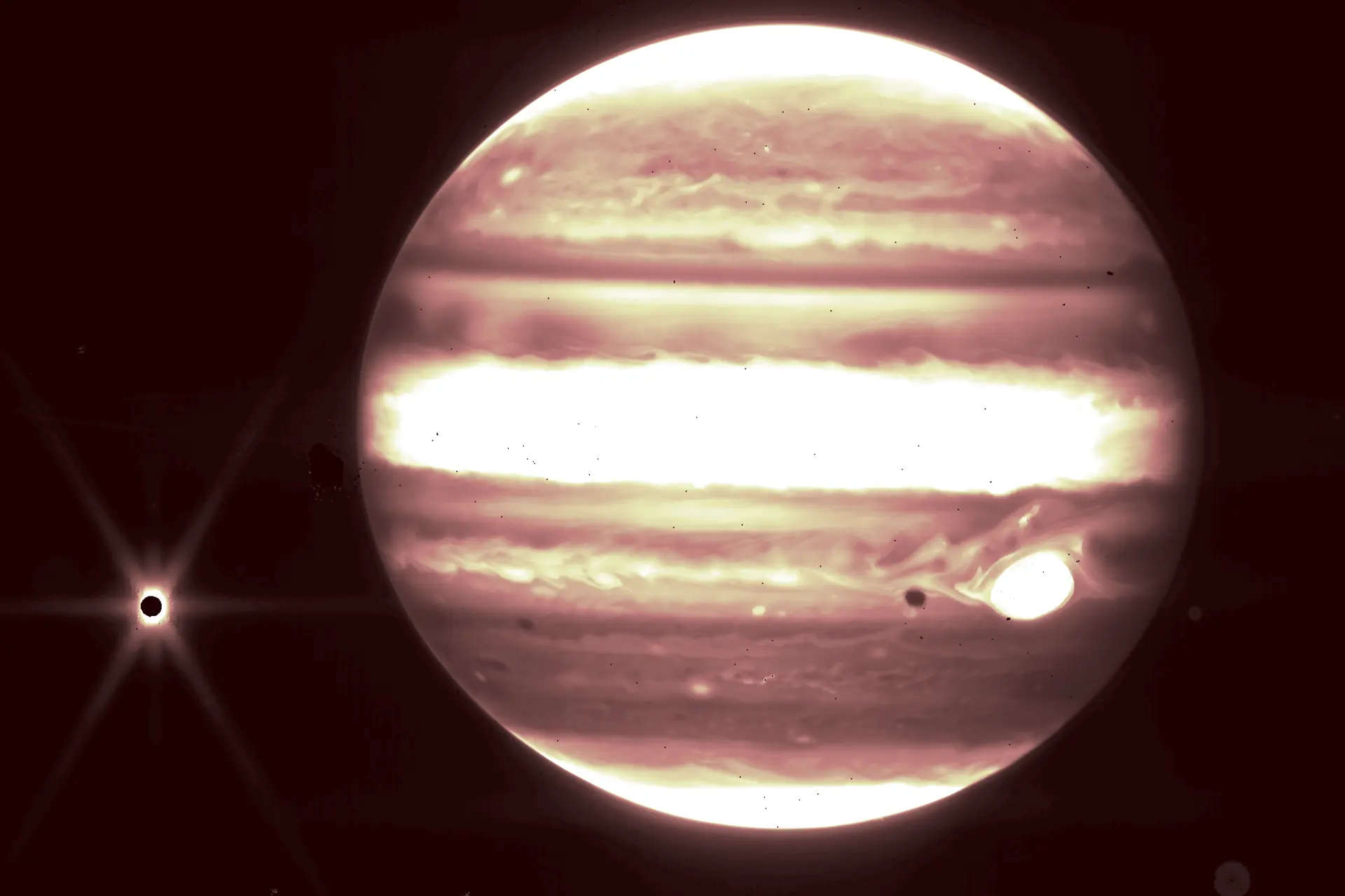 James Webb telescope image of Jupiter and its moons from NASA