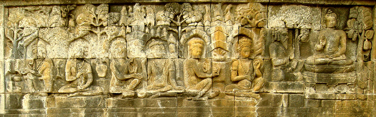 Photograph of a Lalitavistara relief at Borobudur in Java, Indonesia taken by Anandajoti.