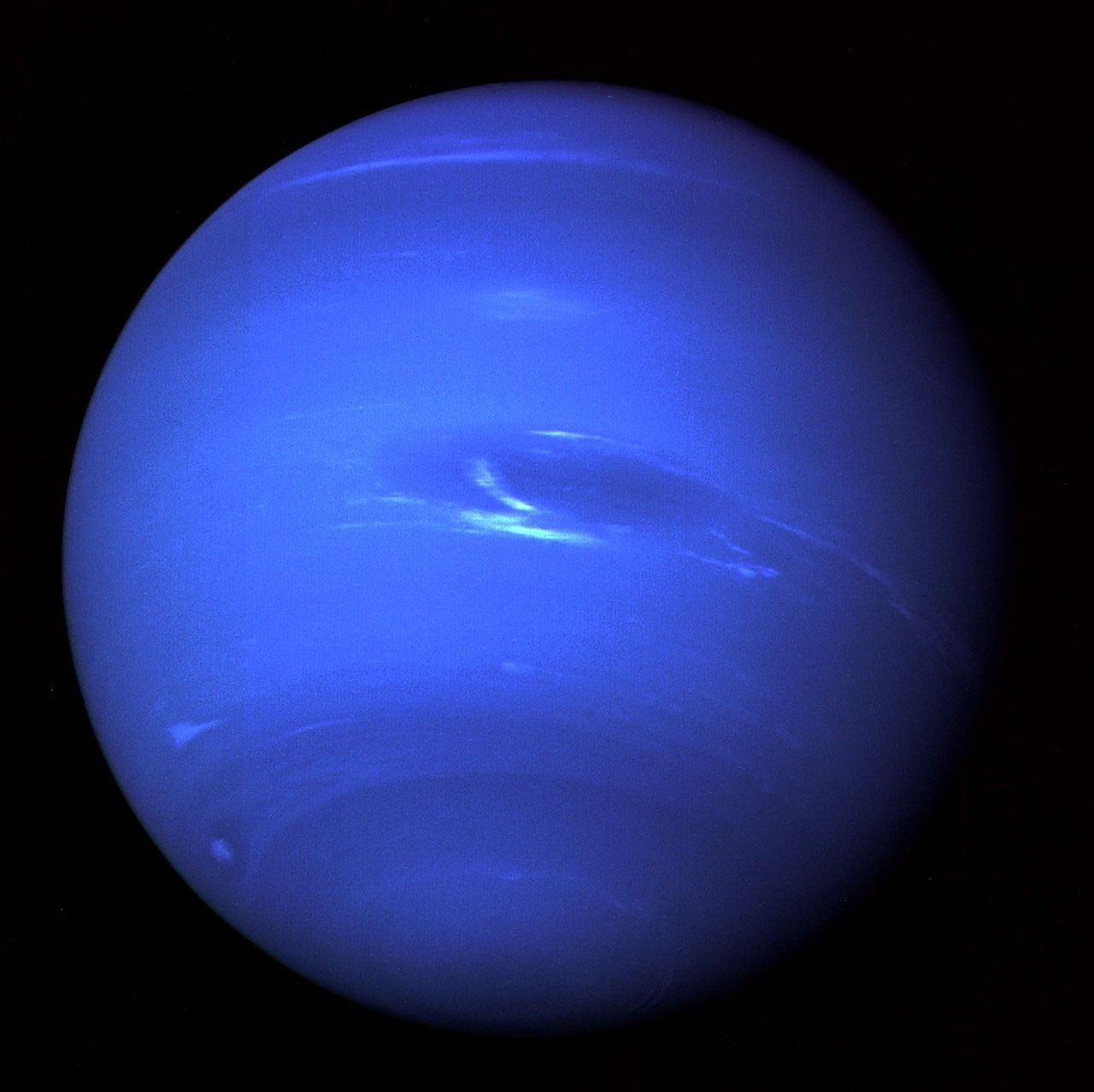 Neptune in ultraviolet blue, a Voyager2 image from 1989