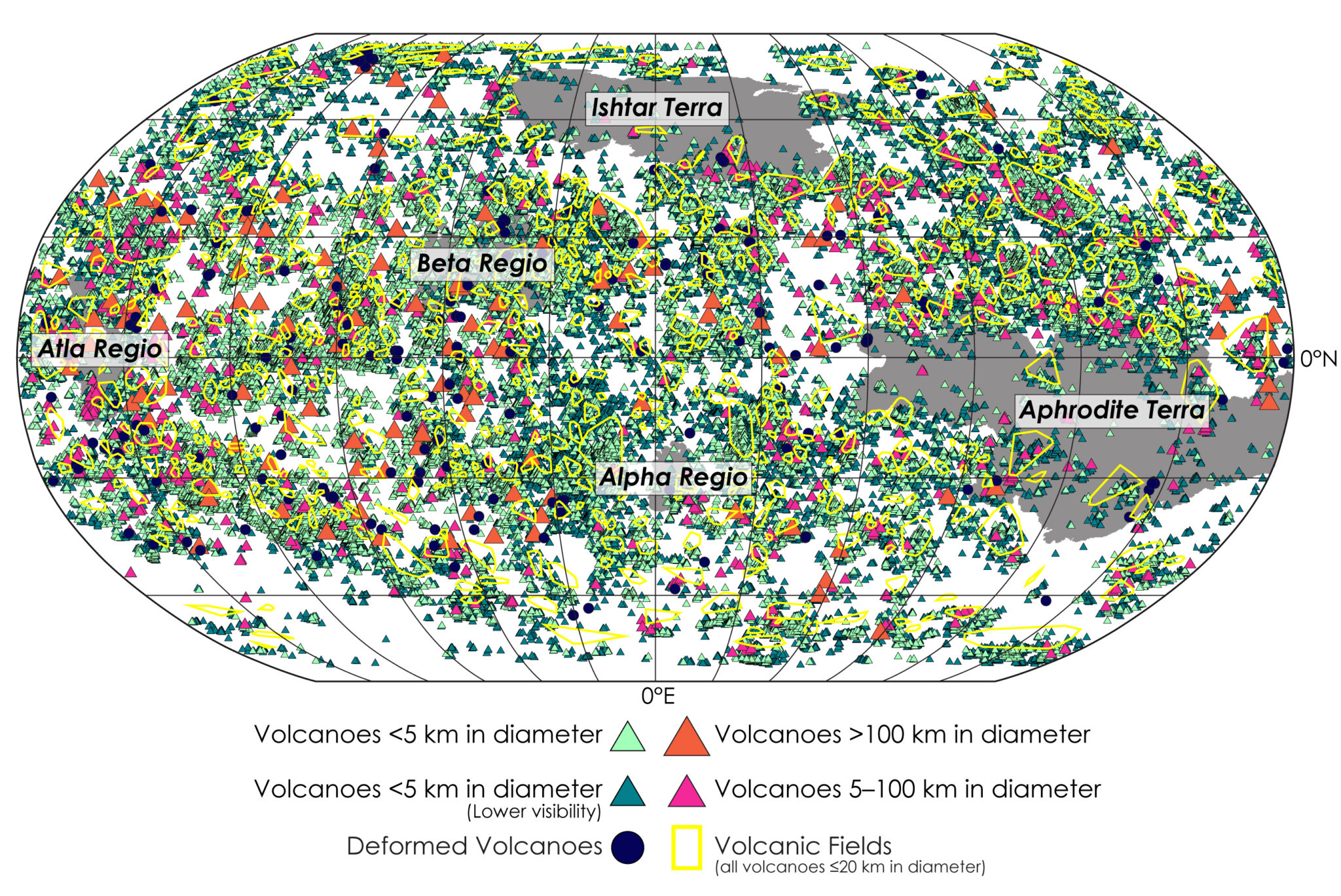 WashU planetary scientists Paul Byrne and Rebecca Hahn map of 85,000 volcanoes on Venus