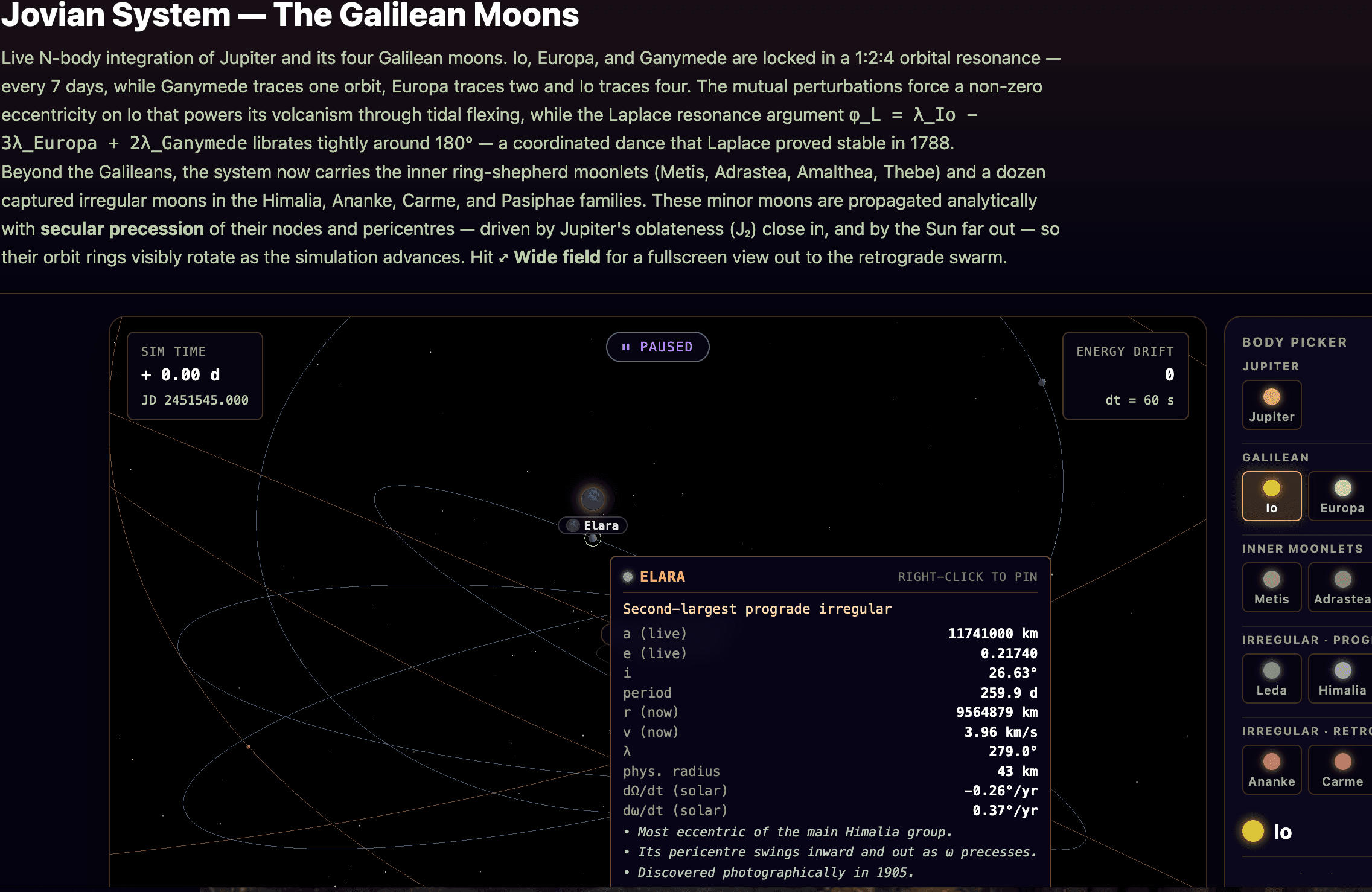 Real-time Jupiter orbital simulation in Parker’s Physics