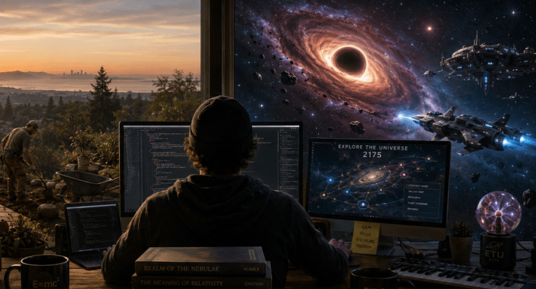 A visual journey from yoga and landscaping to programming, simulation and game development